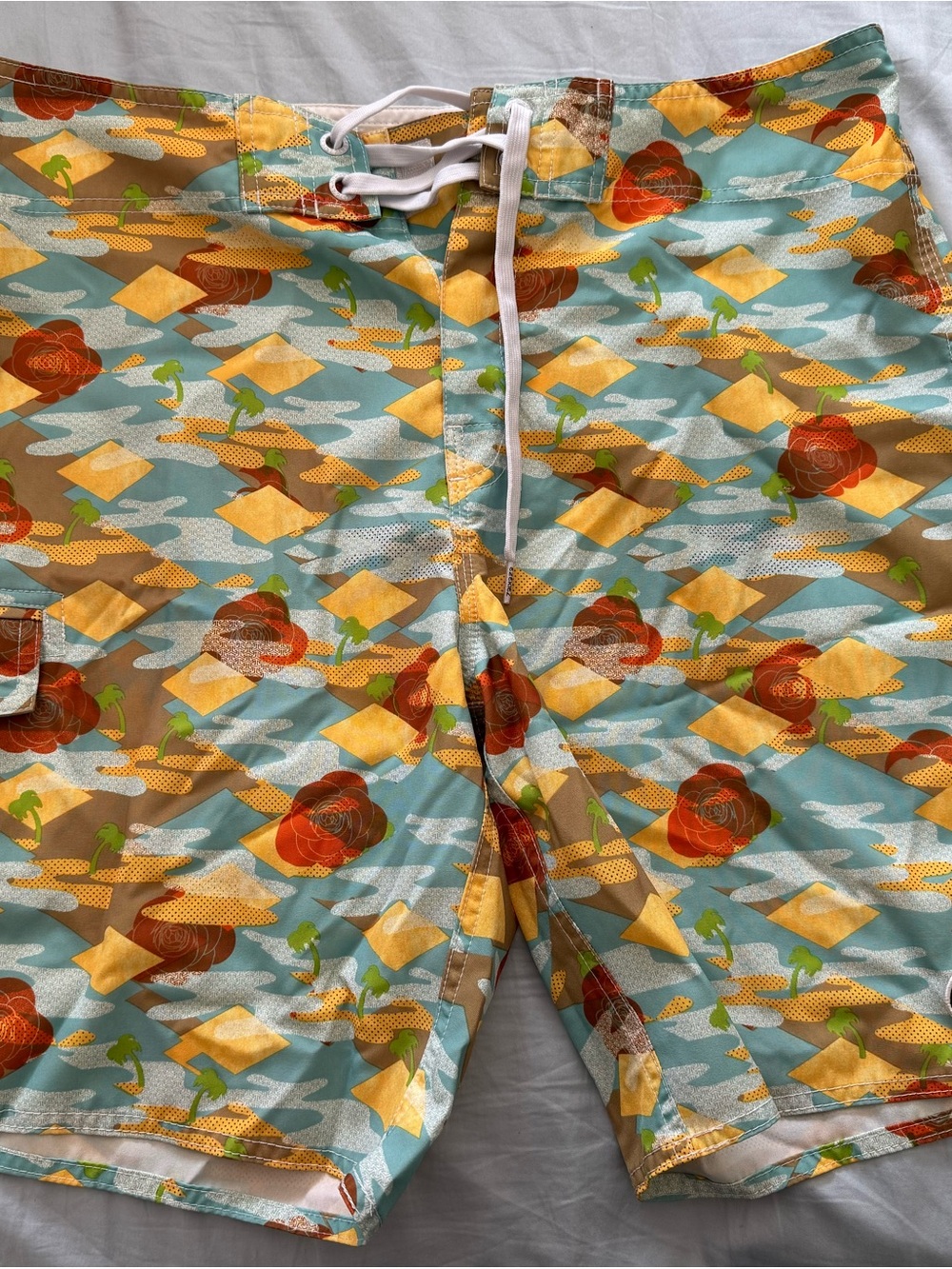Ezekiel White & Cream Swim Shorts with Subtle Pastel Print